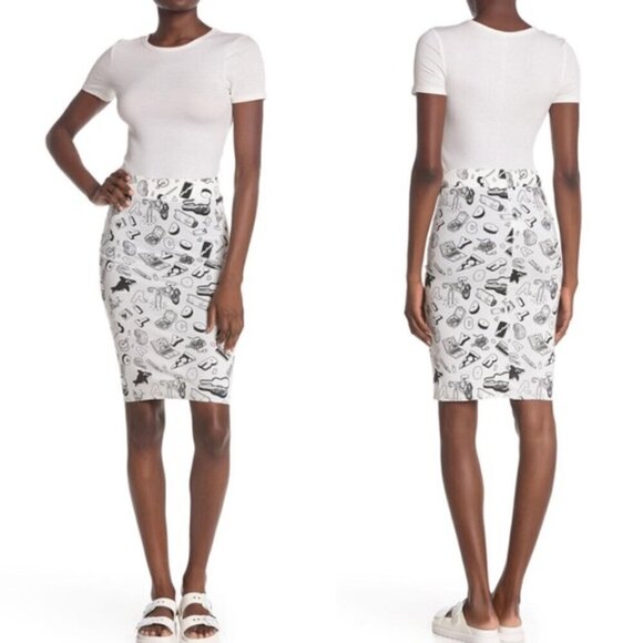 Wildfox x Broad City NWT Skipper Doodle Skirt High Waist Pencil Silhouette Small - Picture 12 of 12